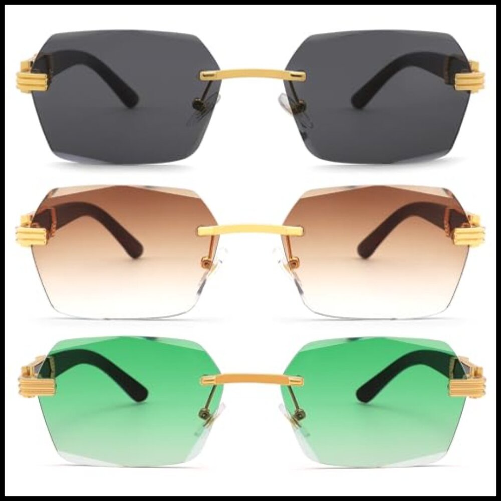 Rimless Rectangle Sunglasses Retro Frameless Squa… - image 5